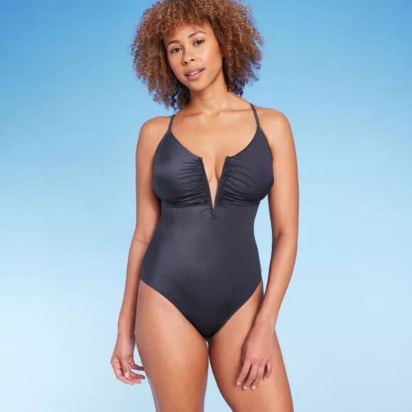 Shade & Shore V-Wire Plunge Cheeky One Piece Swimsuit Sz S (4-6) - Picture 4 of 15